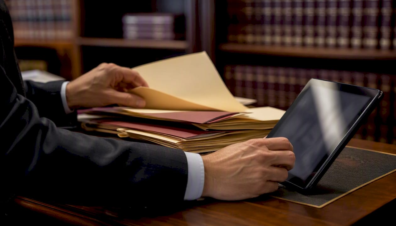 Lawyer reviewing medical and accident records